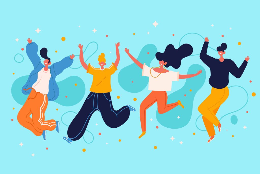Young People Jumping Together Illustration