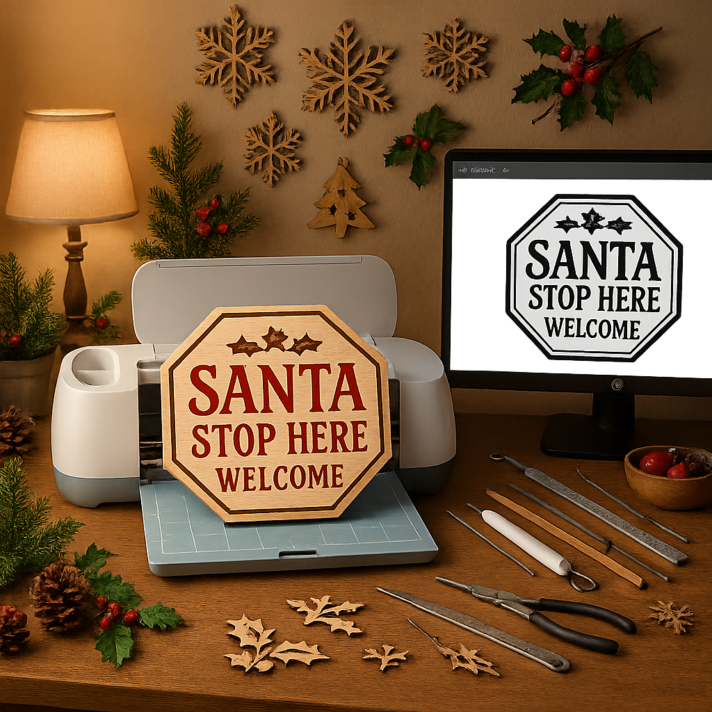 Santa Stop Here Welcome Sign SVG